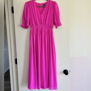 DKNY Women’s Chiffon Smocked Pink Midi Dress Size 4 Worn Once
